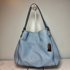Coach K1580 Edie Turnlock Blue Leather Hobo Shoulder Bag Silver